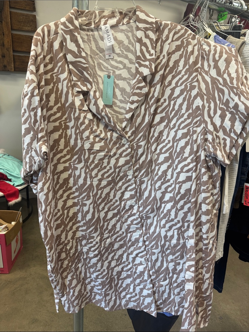 AMADI Taupe & White Printed Button-Down Shirt